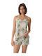Minerva Summer Cotton Babydoll Khaki Pink Fern