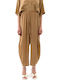 Pants Women's High Rise Fabric Trousers with Rubber Band Gold
