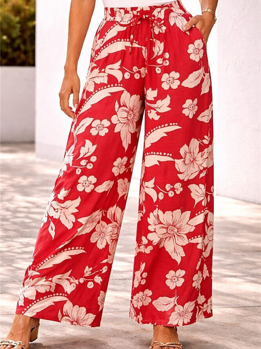 Women's High Rise Palazzo Fit Pantaloons Red
