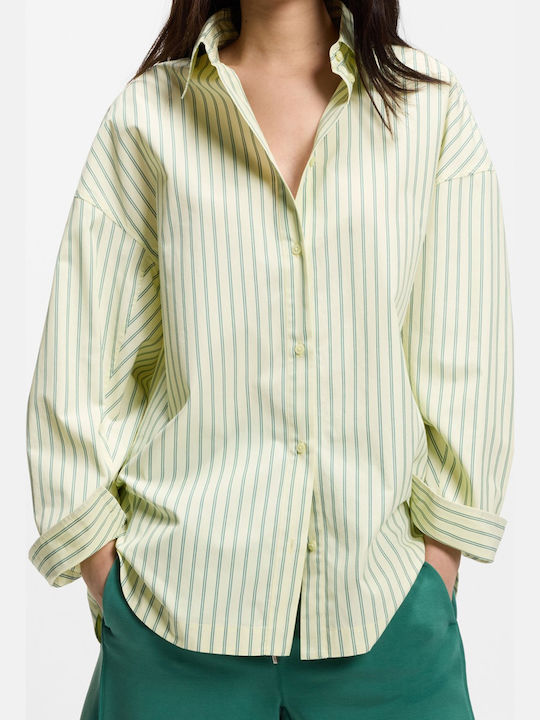 Long Sleeve Women's Beige Striped Shirt