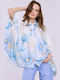 Celestino Γυναικεία Πουκαμίσα Oversized Floral Loose Fit Γαλάζιο