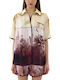 Shirt Short Sleeve Women's Satin Shirt Yellow