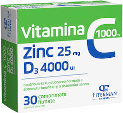 Fiterman Pharma Vitamina C 1000mg + Zinc 25mg + Vitamina D3 4000iu Vitamina Original 30 Comprimate