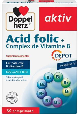 Doppelherz Acid Folic + Complex de Vitamine B Vitamina pentru Energie, Piele și Sistemul Nervos Energy 30 comprimate