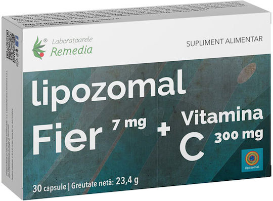 Remedia Fier Liposomal + Vitamina C Vitamină pentru Întărirea Imunității, Piele și Acțiune Antioxidantă Energy 30 capsule