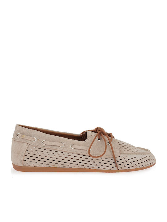 Δερμάτινα Γυναικεία Loafers σε Μπεζ Χρώμα