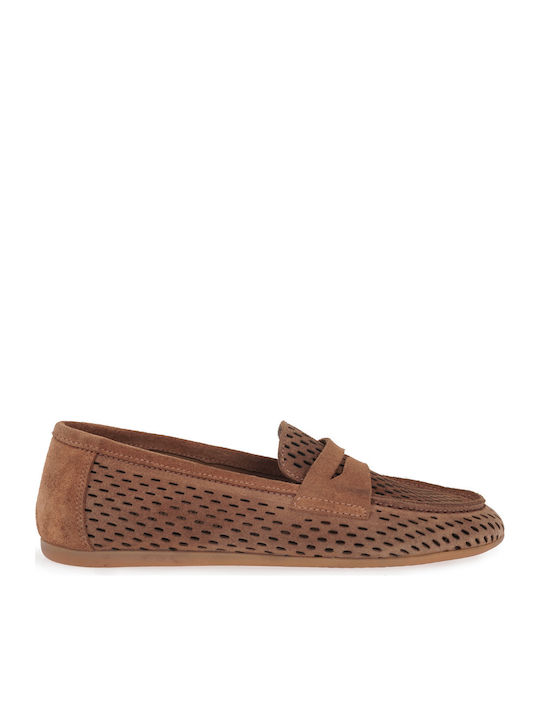 Leather Women's Loafers in Tabac Brown Color