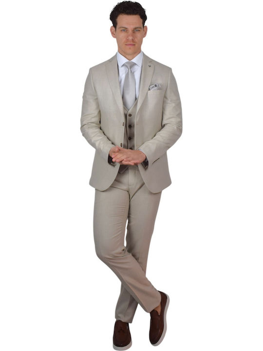 Costum Barbatesc Cu Vesta Bej