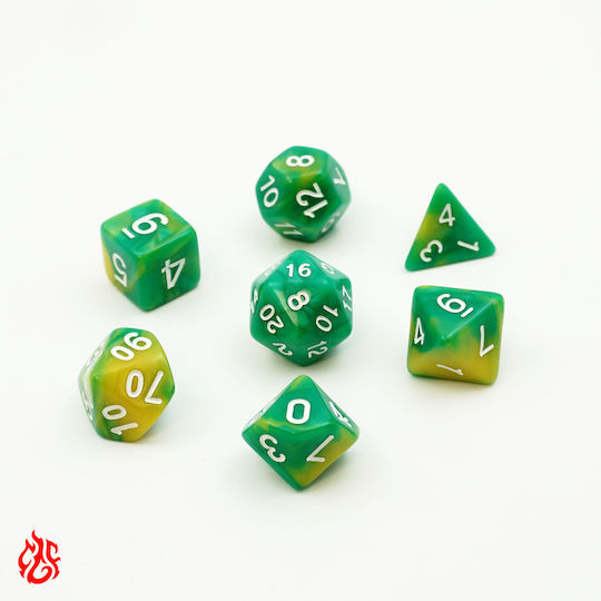 Two-Tone Green Gold Dice Set Pouch Acrylic Dice Set RPG Dungeons & Dragons Pathfinder Wargames