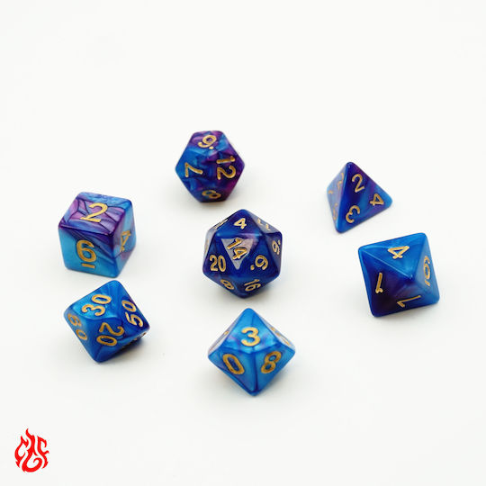 Two-Tone Blue Purple Dice Set Pouch Set of Acrylic Dice RPG Dungeons & Dragons Pathfinder Wargames