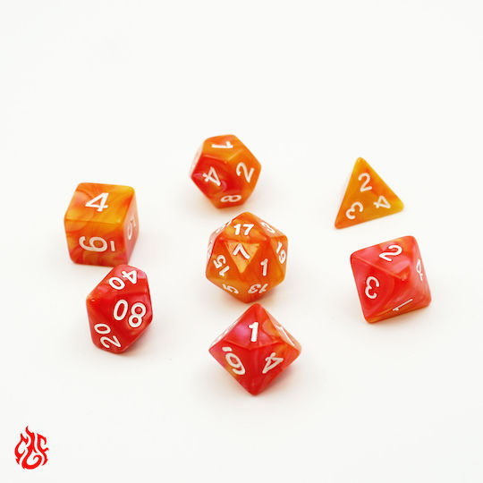 Set of Two-Tone Red Orange Dice Pouch Set of Acrylic Dice RPG Dungeons & Dragons Pathfinder Wargames