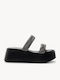 Schwarze Flatforms Doppelriemchen Glitzer