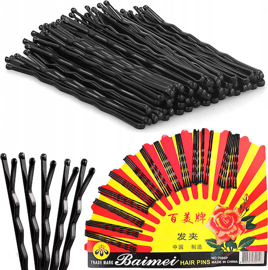 Schwarze Metall Haarspangen Damen Rippendesign Ball Tip 48 Stück