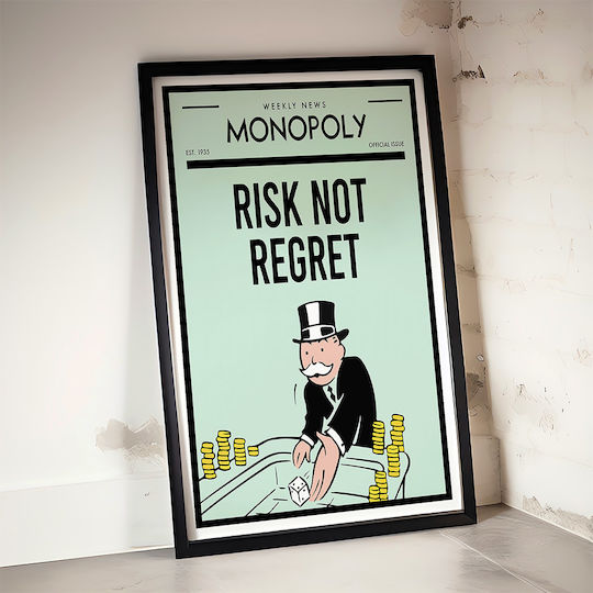 Quote Poster Risk Not Regret Monopoly Pq133 50cm X 70cm Κορνίζα Καφέ Ξύλου