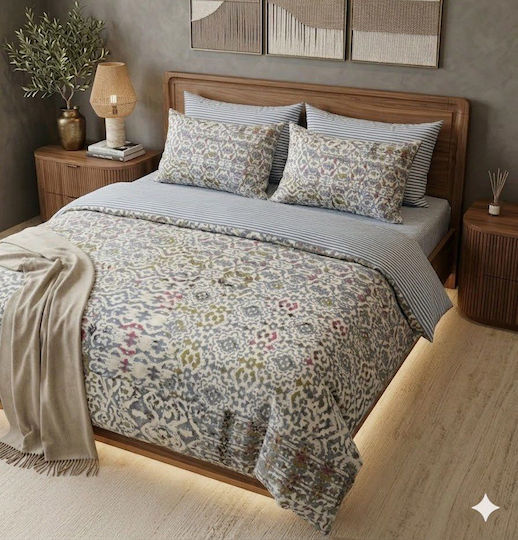 Cotton Duvet Cover Set 240x260cm Double With 2 Pillowcases Vintage Mosaic