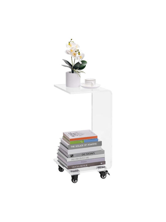 Square Side Table with Wheels Transparent L30xW30xH66cm