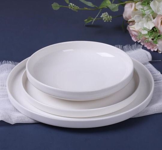 Cryspo Trio Deep Serving Plate Porcelain White with Diameter 20cm 6 Pieces