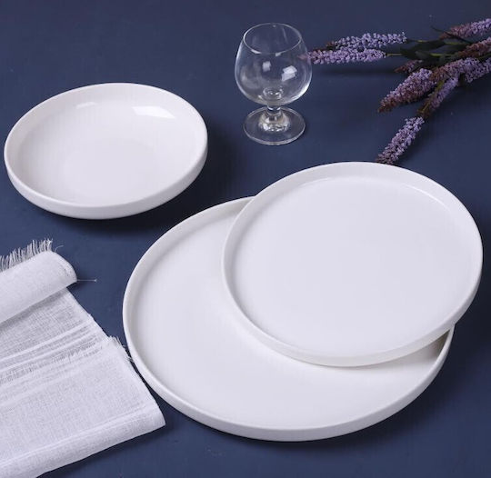Cryspo Trio Serving Plate Dessert Porcelain White with Diameter 21cm 6 Pieces
