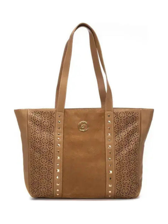 Damen-Schultertasche aus Wildleder in Camel