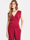 Women's Sleeveless Blouse with V Neckline Fuchsia