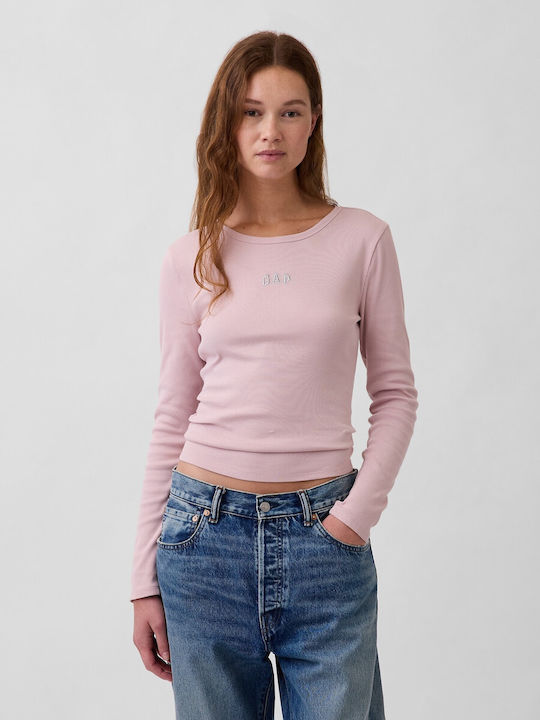 GAP Γυναικείο Crop Top Βαμβακερό Ροζ