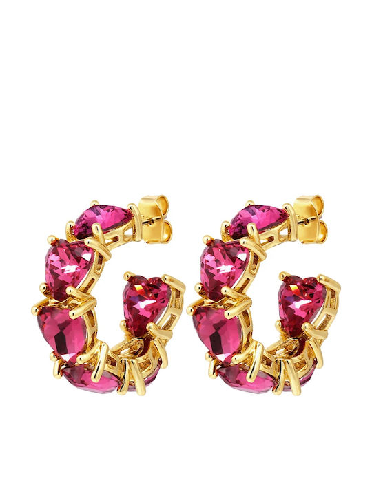 Dyrberg/Kern Earrings Gold Plated Red Steel Hoops