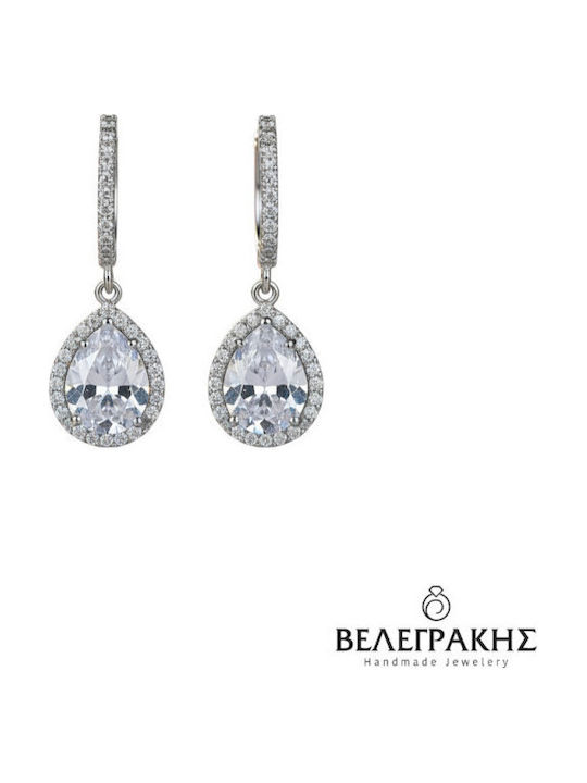 Velegrakis White Gold 9K Hoop Earrings with Stones