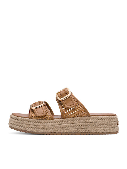 Leather Women's Flat Sandals Brown