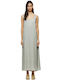 Summer Maxi Evening Satin Khaki Dress