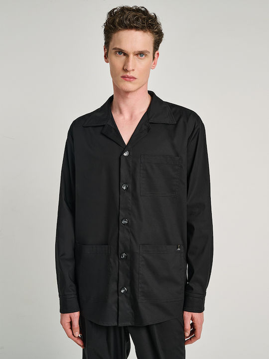 Long Sleeve Overshirt in Regular Fit Black