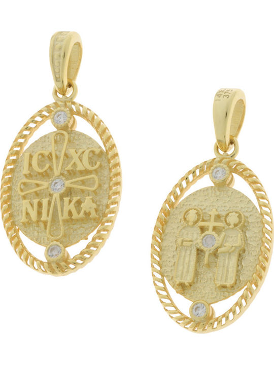 Senzio Belibasakis Charm Talisman Constantine with Stones from Gold 9 K with Zircon