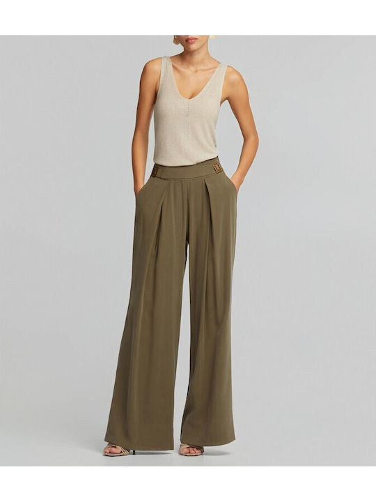Women's Fabric Trousers in Straight Leg Khaki