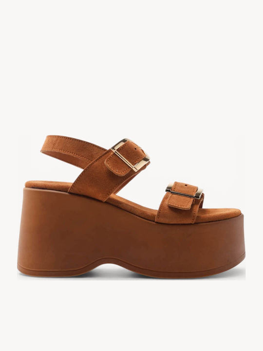 Tabac Braun Suede Damenplattformen mit Knöchelr...
