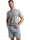 Ogham Sommer Karierte Herrenpyjama Bluse Grau Melange
