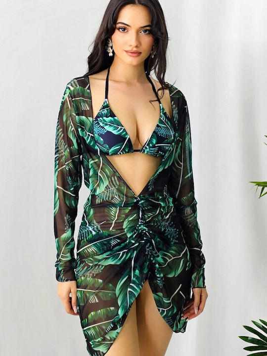 Set Bikini Set De Bikini Cu Burete Detașabil Brazilia Floral Tropical Verde