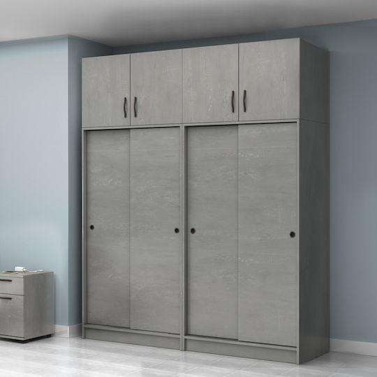 Regio Dulap Patru Uși Glisant cu Loft 200x60x240cm Gri Beton