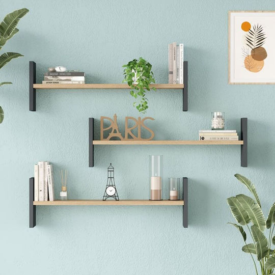 Mento Oak Wall Shelf With Anthracite 75.6x14.5x23.6cm Mento Oak Wall Shelf With Anthracite 75.6x14.5x23.6cm