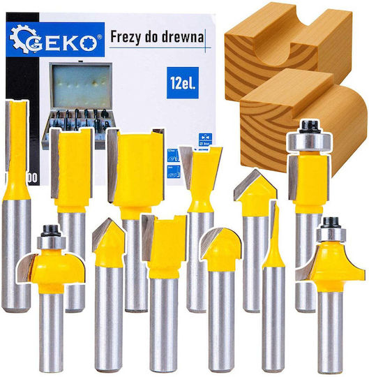 Set Freze Lemn Diametru 8mm HSS Casetă din Lemn 12 Bucăți Geko