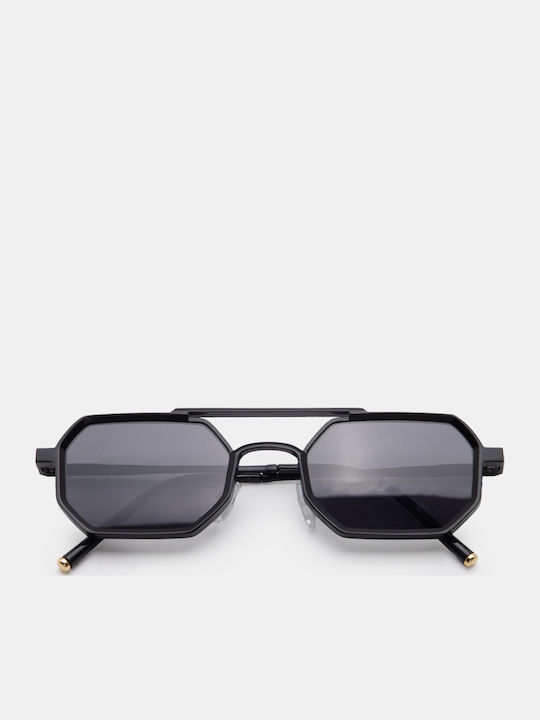 Luigi Unisex Sunglasses with Black Metallic Frame and Black Lens 4862001