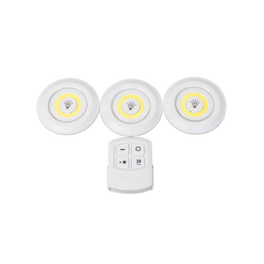 Set 3 Led Lamps Remote Control Furniture Self-adhesive Round Z-tools Zts 8221