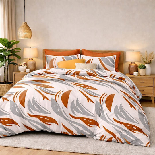 Pucioasa Σετ Παπλωματοθήκη 200x220cm Διπλή με 4 Μαξιλαροθήκες & 1 Σεντόνι Orange-gray