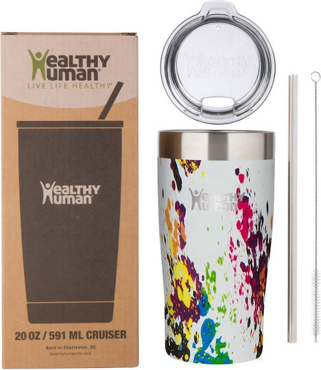 Healthy Human Ποτήρι Θερμός BPA Free 591ml Λευκό με Καλαμάκι και Λαβή