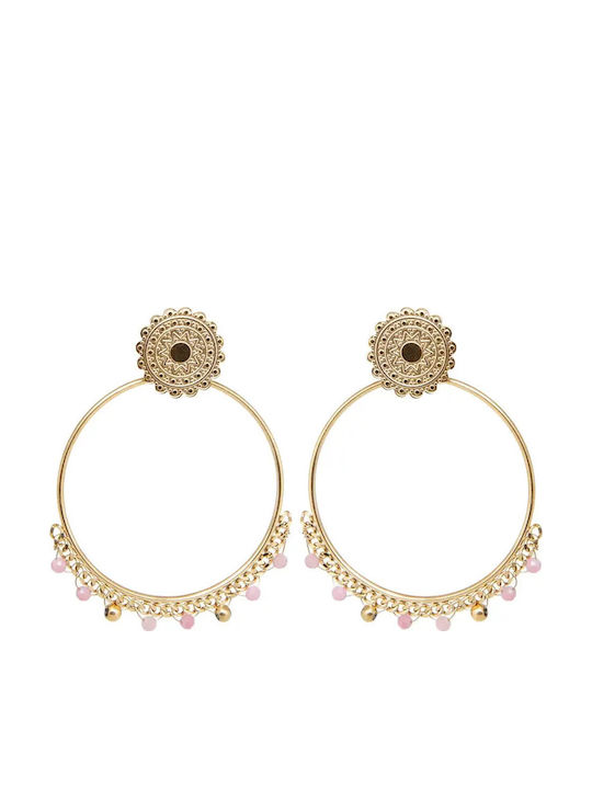 Women's Earrings Dangle Large Hoops Impressive Stainless Steel Yellow Gold Plating Rhodonite Studs 5cm Height 3.6cm Width Silverline 0130551801 Stainless Steel 0130551801