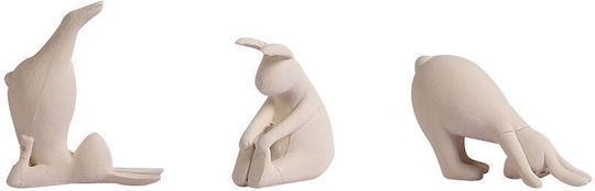 Set Of 3 White Rabbits Yogi 3 Poses Resin Length 10 Width 6 Height 11.5 Cm