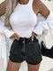 Damen-Shorts - Bermudas Damen-Jeans Hohe Taille Schwarz