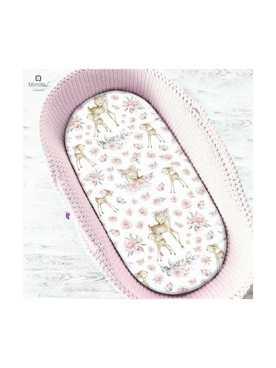 MimiNu Set Lenjerii De Patut Bebe Pentru Cradle Din Bumbac Cu Cauciuc Roz 35x80cm
