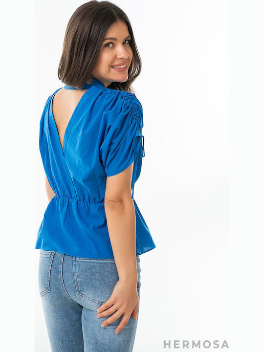 Adalia Short Sleeve Women's Shirt Blue Monochrome