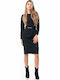 Odette Midi Dress Long Sleeve Knitted Black