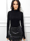 Damen Leder Skorts Hohe Taille Schwarze