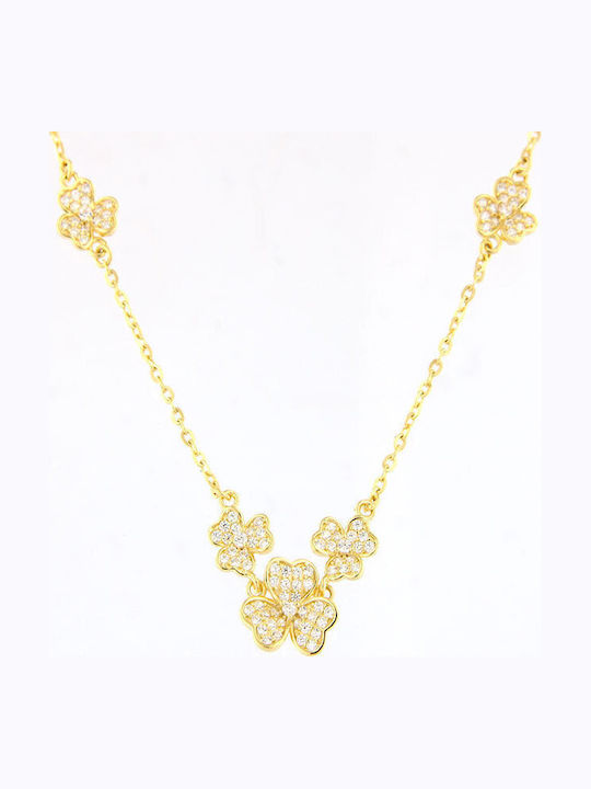 Ios Necklace With Flower Design In Gold Plated Silver With Zircon